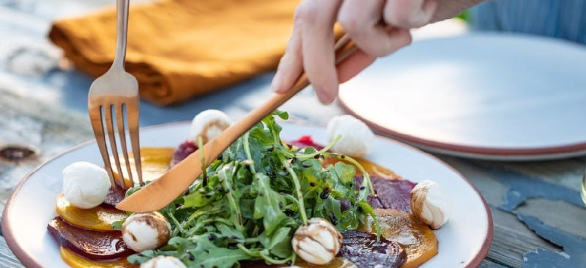 GOLD AND RED BEET CARPACCIO WITH HONEY BALSAMIC REDUCTION